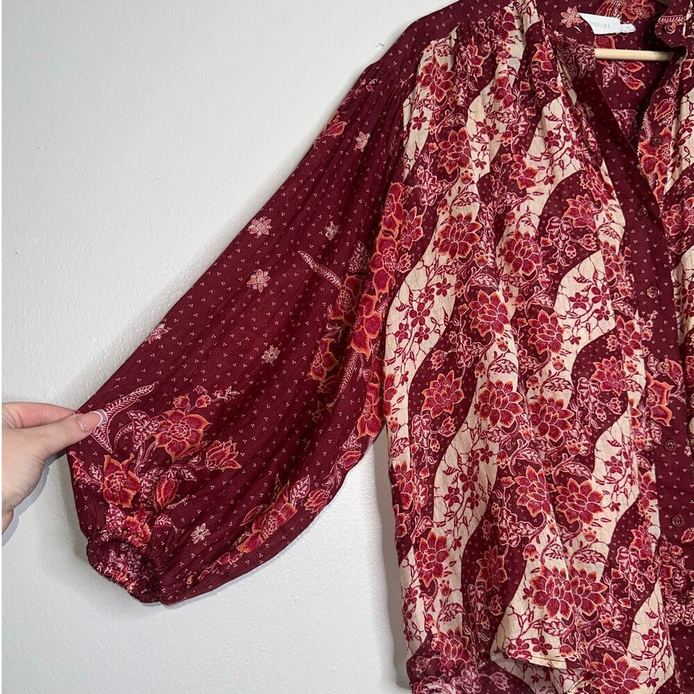 Zimmermann Eyes On Summer Floral Printed Blouse Burgundy/Cream Size US 4 - Picture 4 of 9
